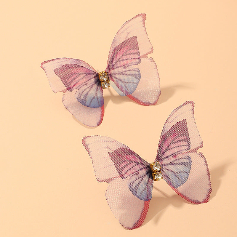 Jewelry Beautiful Three-dimensional Tulle Double Butterfly Earrings Ring Earrings Wholesale Gooddiy