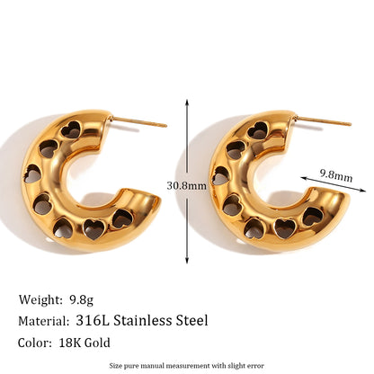 1 Pair Vintage Style Simple Style Classic Style C Shape Plating Inlay Stainless Steel Zircon 18k Gold Plated Ear Studs