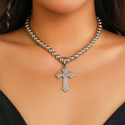 Punk Simple Style Cool Style Cross Ccb Alloy Beaded Women's Pendant Necklace