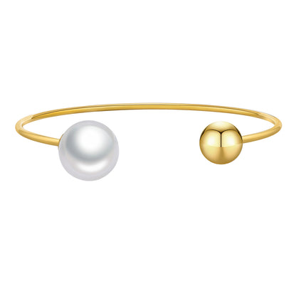 Simple Style Round Stainless Steel Inlay Pearl Bangle