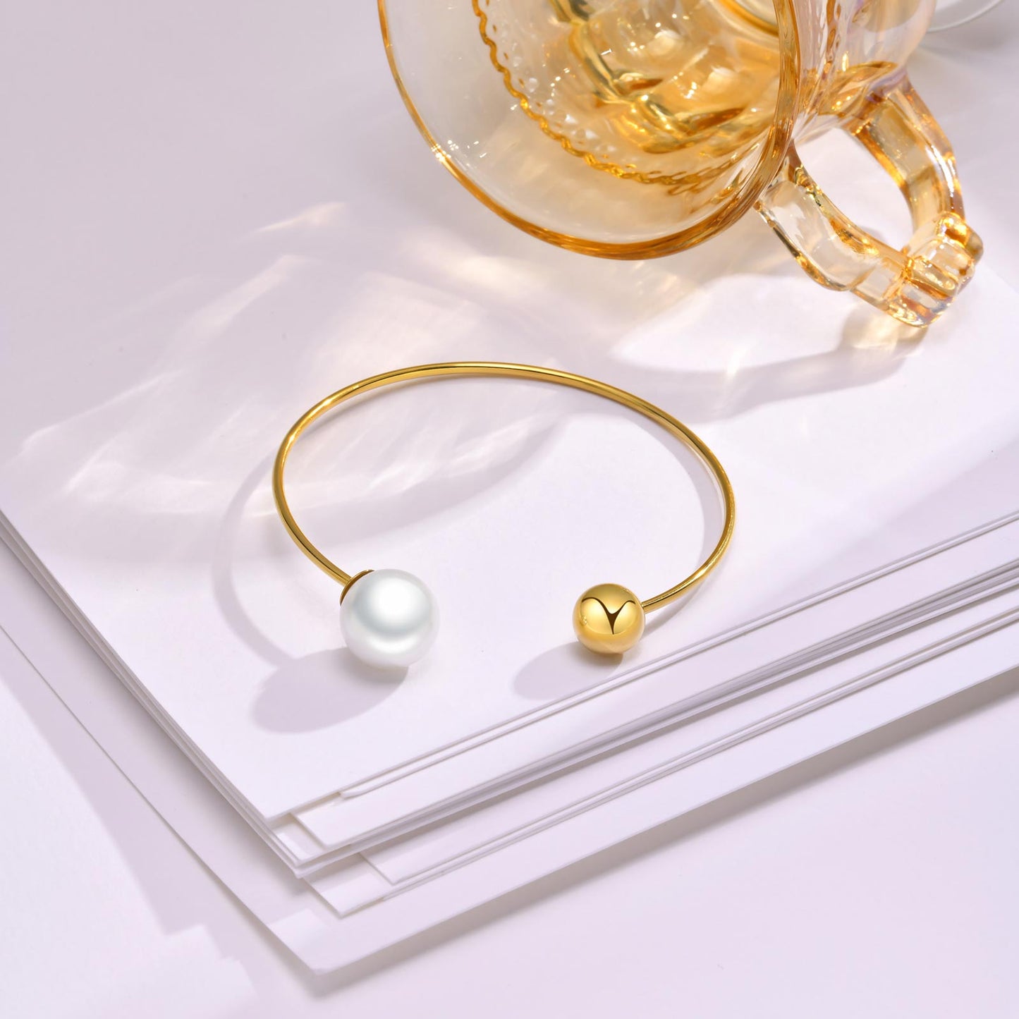 Simple Style Round Stainless Steel Inlay Pearl Bangle