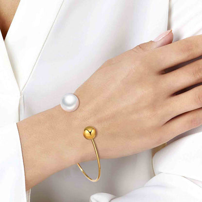 Simple Style Round Stainless Steel Inlay Pearl Bangle