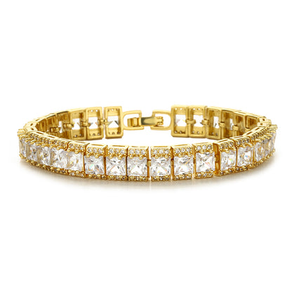 Luxurious Cool Style Shiny Color Block Square Copper Plating Inlay Zircon 18k Gold Plated Tennis Bracelet