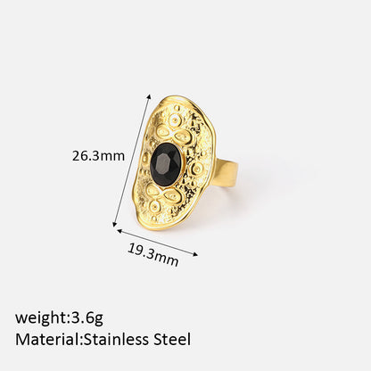 Wholesale Jewelry Simple Style Shiny Oval 304 Stainless Steel Rhinestones Inlay Open Rings