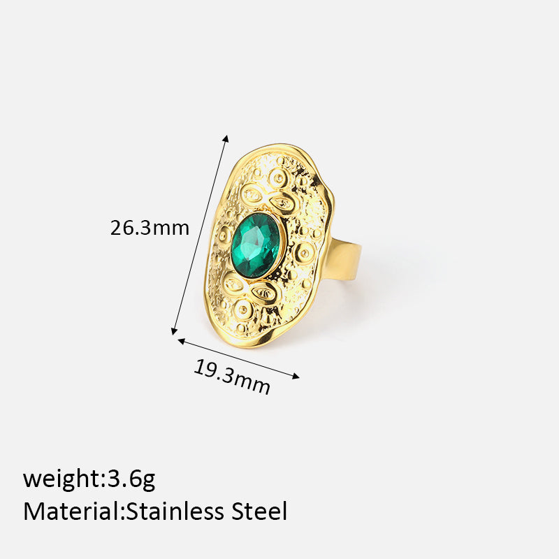 Wholesale Jewelry Simple Style Shiny Oval 304 Stainless Steel Rhinestones Inlay Open Rings