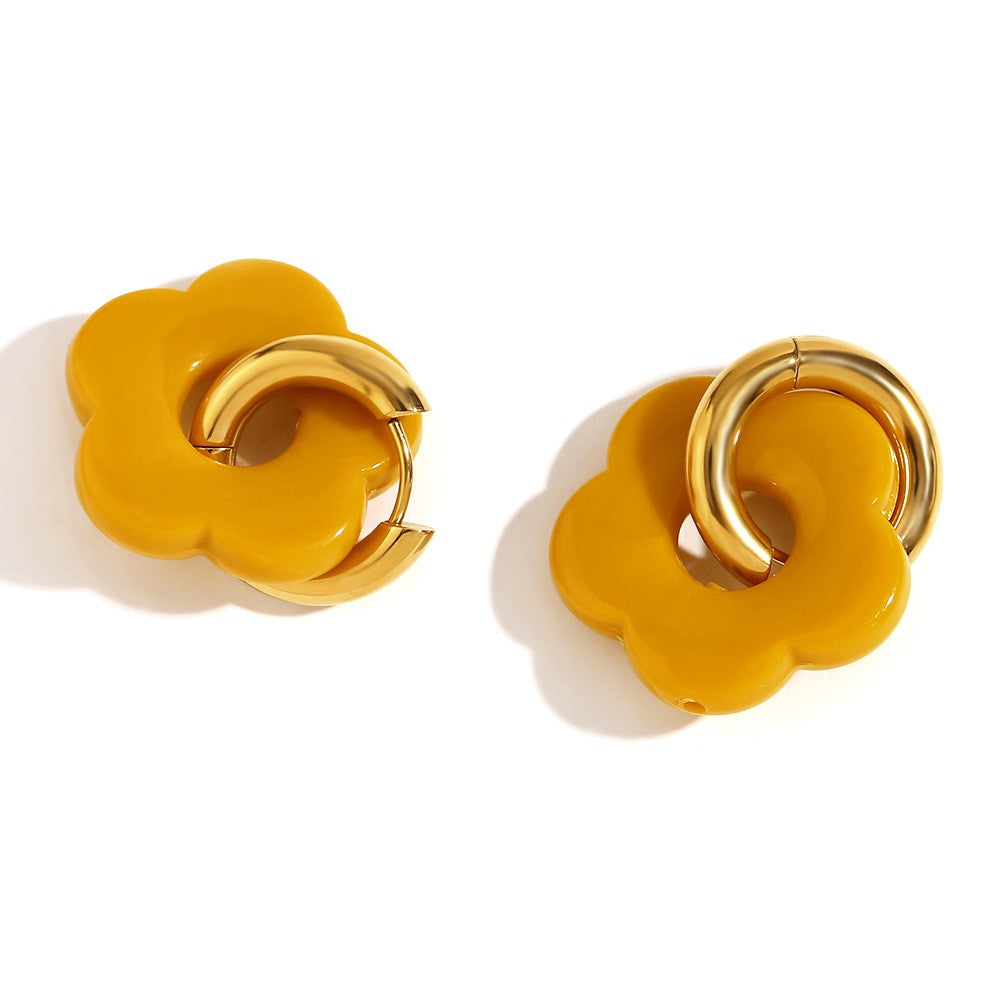 1 Pair Basic Sweet Classic Style Flower Plating Stainless Steel Arylic 18k Gold Plated Drop Earrings