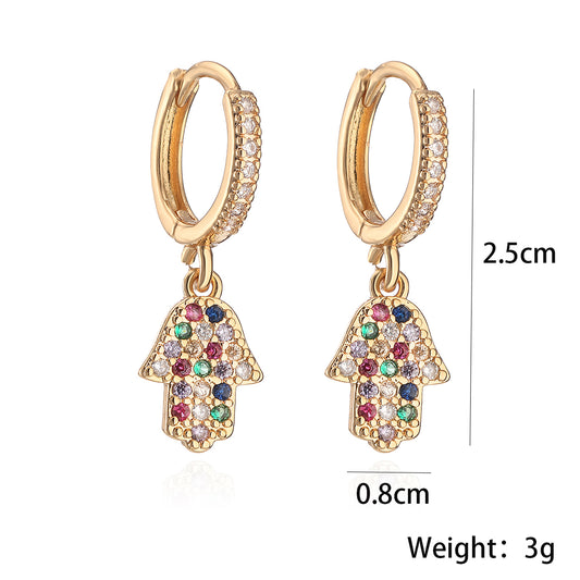 1 Pair Retro Simple Style Palm Plating Inlay Copper Zircon 18k Gold Plated Drop Earrings