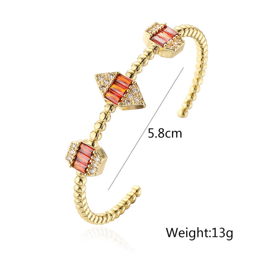 Ig Style Simple Style Geometric Copper Plating Inlay Zircon 18k Gold Plated Bangle