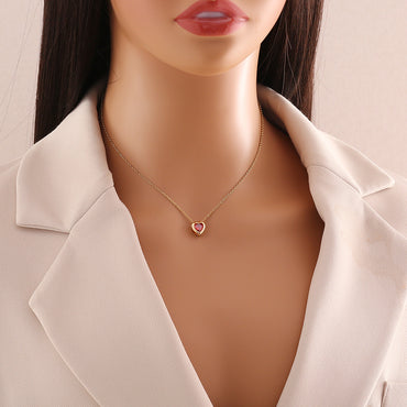 Simple Style Commute Heart Shape Copper Zircon Pendant Necklace In Bulk