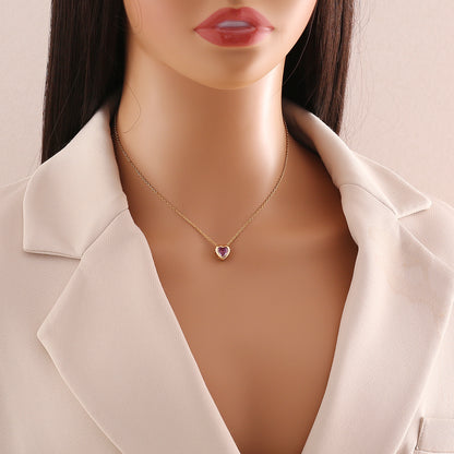 Simple Style Commute Heart Shape Copper Zircon Pendant Necklace In Bulk