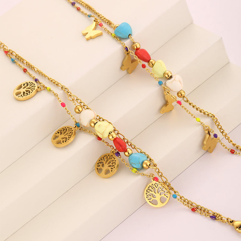Shiny Butterfly Stainless Steel Layered Plating 18k Gold Plated Bracelets