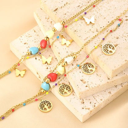 Shiny Butterfly Stainless Steel Layered Plating 18k Gold Plated Bracelets