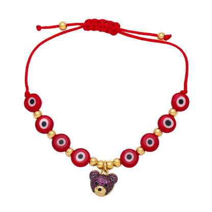 Original Design Devil's Eye Bear Resin Copper Plating Inlay Zircon 18k Gold Plated Women's Drawstring Bracelets