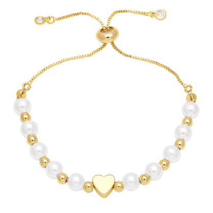 Ig Style Fashion Simple Style Star Moon Heart Shape Imitation Pearl Copper Beaded Plating 18k Gold Plated Women's Bracelets