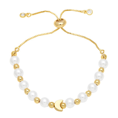 Ig Style Fashion Simple Style Star Moon Heart Shape Imitation Pearl Copper Beaded Plating 18k Gold Plated Women's Bracelets