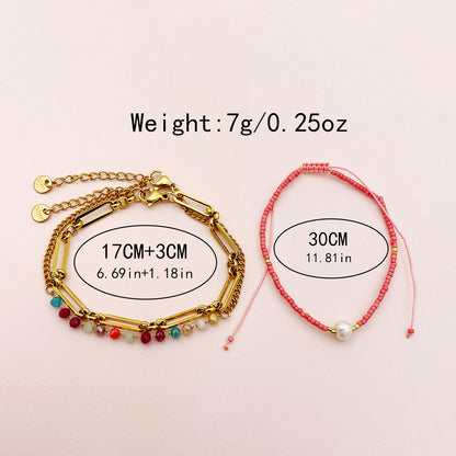 Handmade Simple Style Geometric Colorful Leaves Stainless Steel Artificial Crystal Soft Clay Polishing Enamel Plating 14k Gold Plated Women's Bracelets