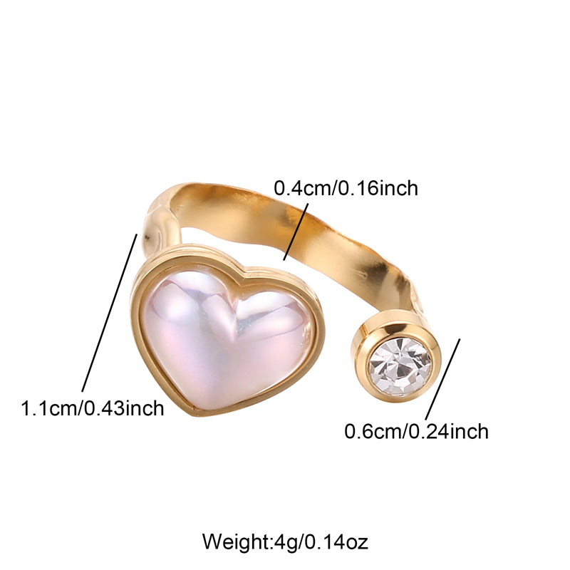 Wholesale Shiny Heart Shape Stainless Steel Inlay Zircon Open Rings