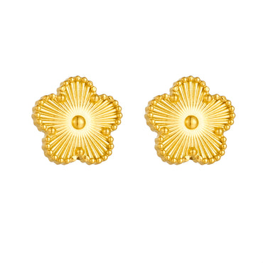 Wholesale Retro Simple Style Flower Titanium Steel Inlay Artificial Gemstones Earrings Necklace
