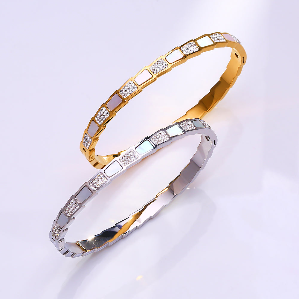 Classic Style Solid Color Stainless Steel Plating Inlay Zircon Bangle