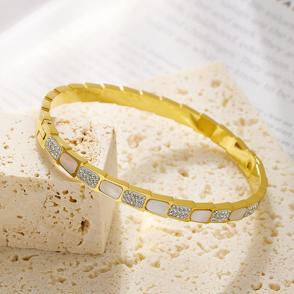 Classic Style Solid Color Stainless Steel Plating Inlay Zircon Bangle