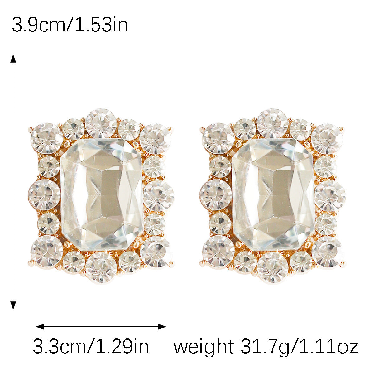 1 Pair Glam Exaggerated Square Inlay Alloy Glass Ear Studs