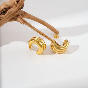 1 Pair Retro Commute C Shape Plating Stainless Steel Gold Plated Earrings