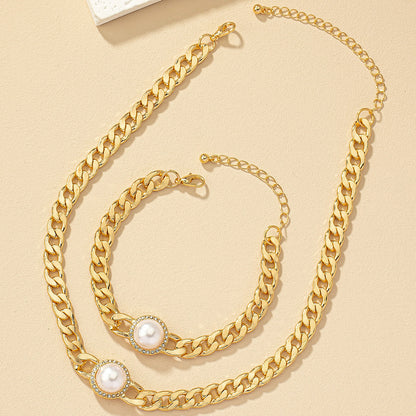 Retro Roman Style Geometric Pearl Zircon Alloy Wholesale Bracelets Necklace