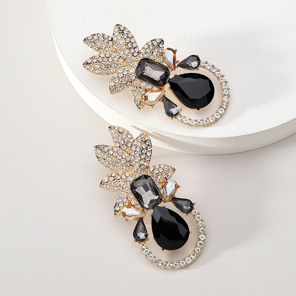 Elegant Luxurious Lady Leaf Alloy Inlay Artificial Gemstones Women's Earrings