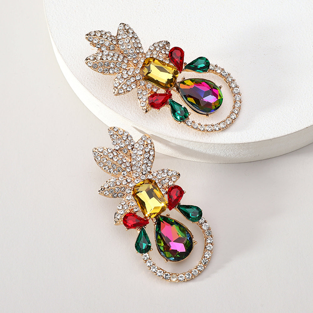 Elegant Luxurious Lady Leaf Alloy Inlay Artificial Gemstones Women's Earrings