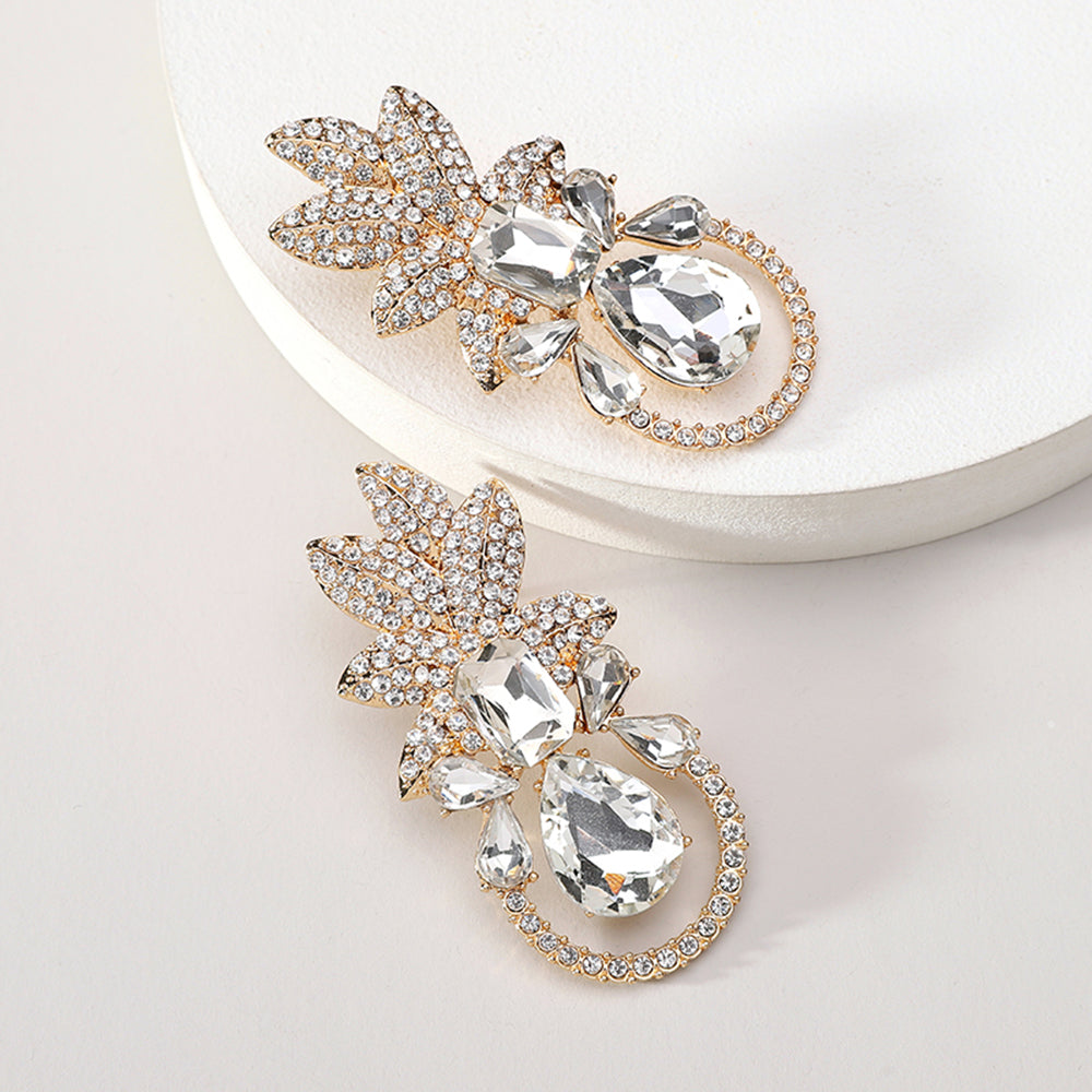 Elegant Luxurious Lady Leaf Alloy Inlay Artificial Gemstones Women's Earrings