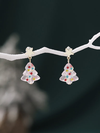 Wholesale Jewelry Cute Sweet Christmas Tree Glass Enamel Drop Earrings