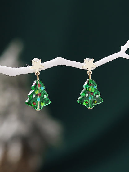 Wholesale Jewelry Cute Sweet Christmas Tree Glass Enamel Drop Earrings