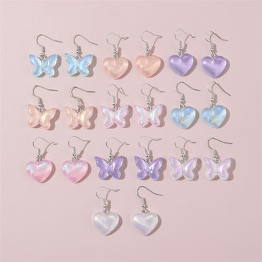 1 Set Cute Sweet Heart Shape Butterfly Plastic Drop Earrings Ear Hook