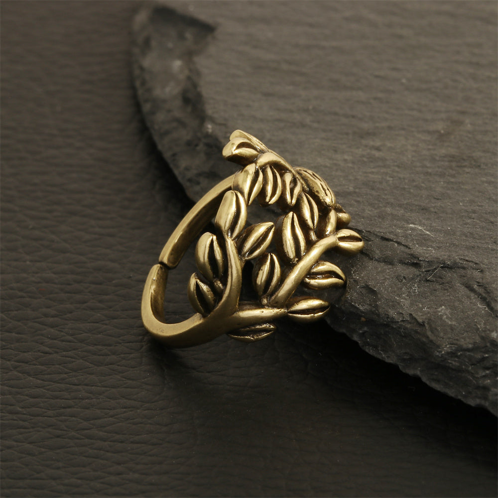 Hip-hop Vintage Style Leaves Anchor Copper Plating 18k Gold Plated Open Rings