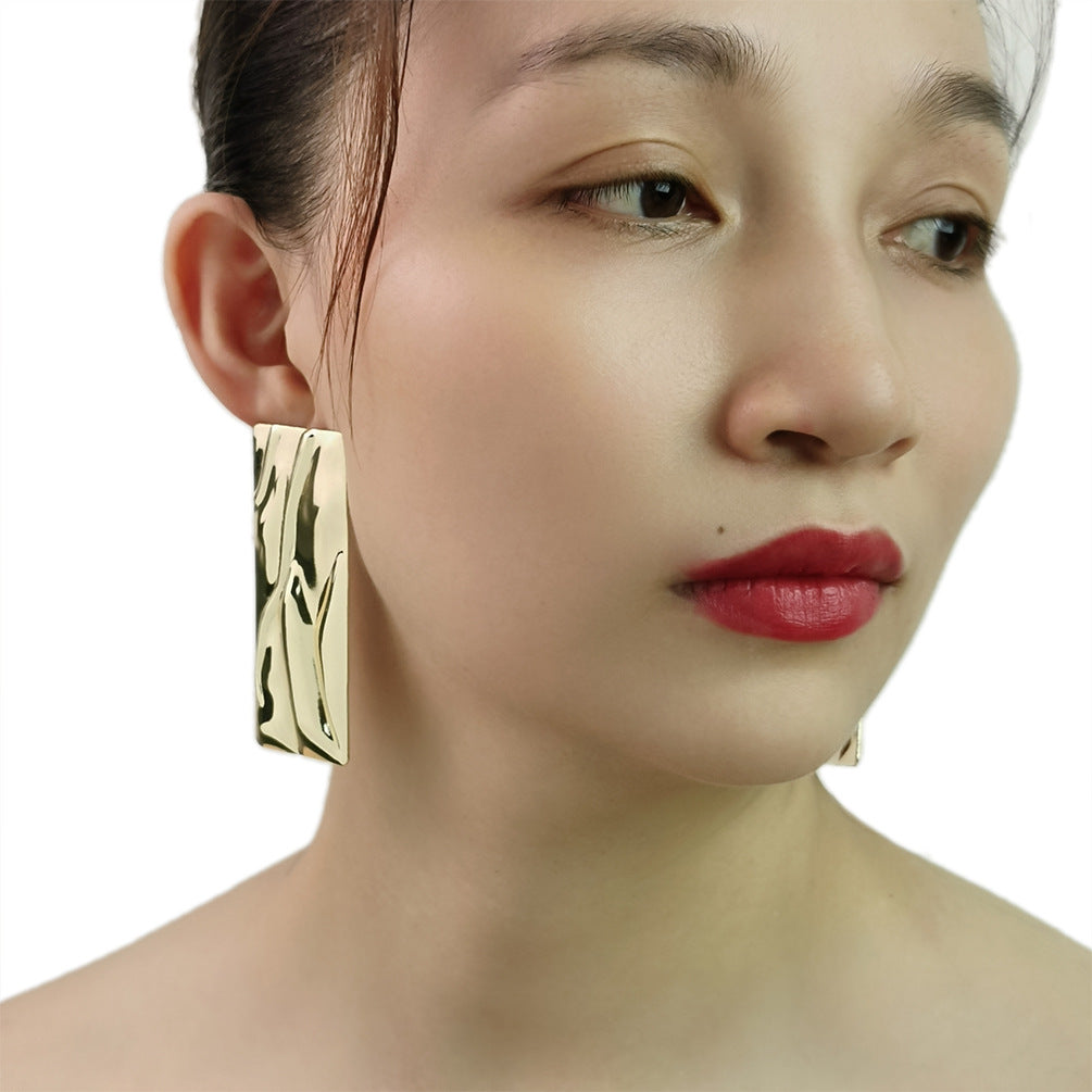 1 Pair Retro Geometric Solid Color Alloy Plating Pleated Women's Ear Studs