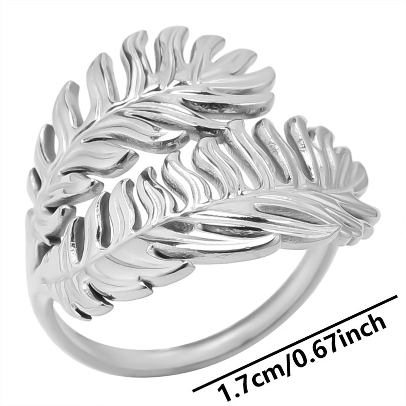 Wholesale Vintage Style Leaves Stainless Steel Plating Open Rings