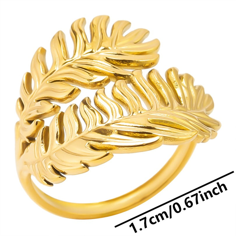 Wholesale Vintage Style Leaves Stainless Steel Plating Open Rings