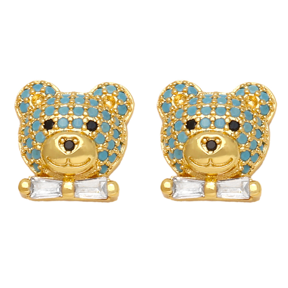 1 Pair Ig Style Cute Bear Plating Inlay Copper Zircon 18k Gold Plated Ear Studs