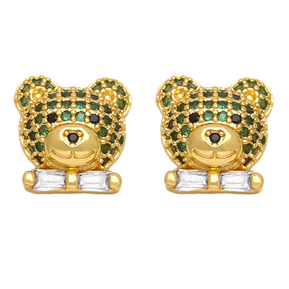 1 Pair Ig Style Cute Bear Plating Inlay Copper Zircon 18k Gold Plated Ear Studs