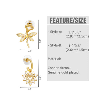 1 Pair Basic Modern Style Heart Shape Dragonfly Plating Inlay Copper Zircon 18k Gold Plated Drop Earrings
