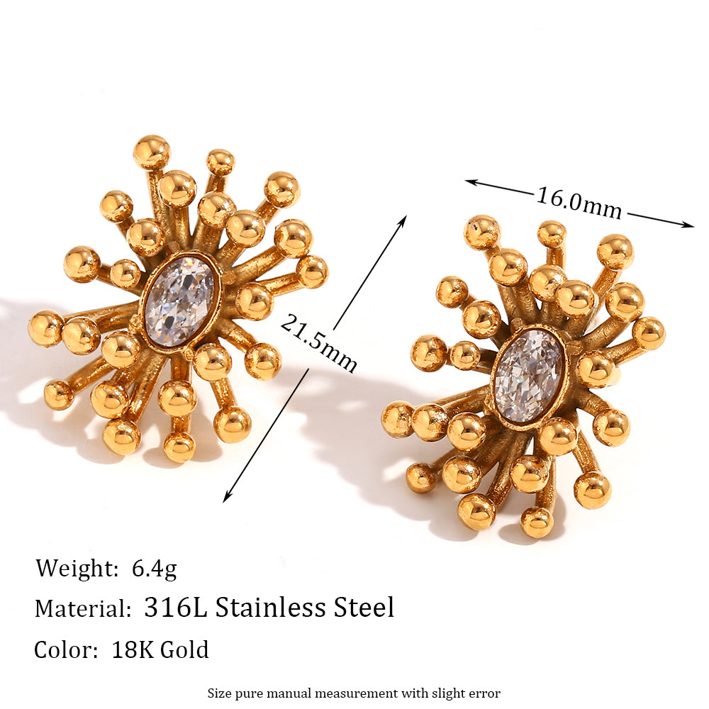 1 Pair Simple Style Flower Plating Inlay Stainless Steel Zircon 18k Gold Plated Ear Studs