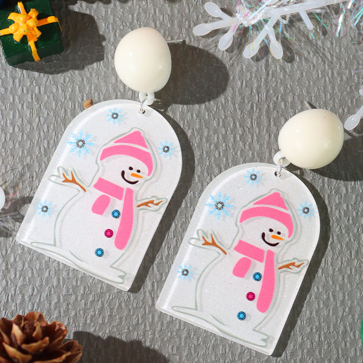 1 Pair Lady Snowman Resin Drop Earrings