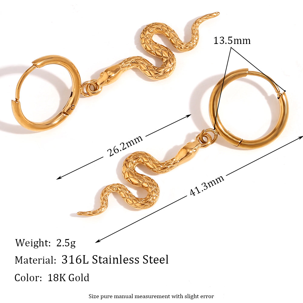 1 Pair Vintage Style Simple Style Classic Style Geometric Snake Plating Inlay Stainless Steel Rhinestones 18k Gold Plated Earrings