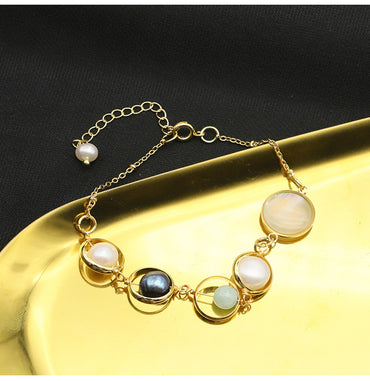 Vintage Style Color Block Freshwater Pearl Sterling Silver Plating 18k Gold Plated Bracelets