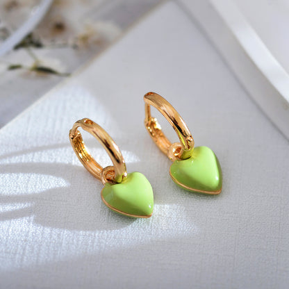 1 Pair Simple Style Heart Shape Enamel Copper Drop Earrings