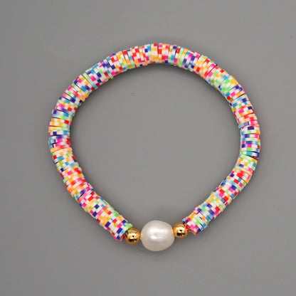 Summer European And American Retro Simple Natural Pearl Bracelet Female Beach Wind Color Soft Clay Clay Handmade Jewelry