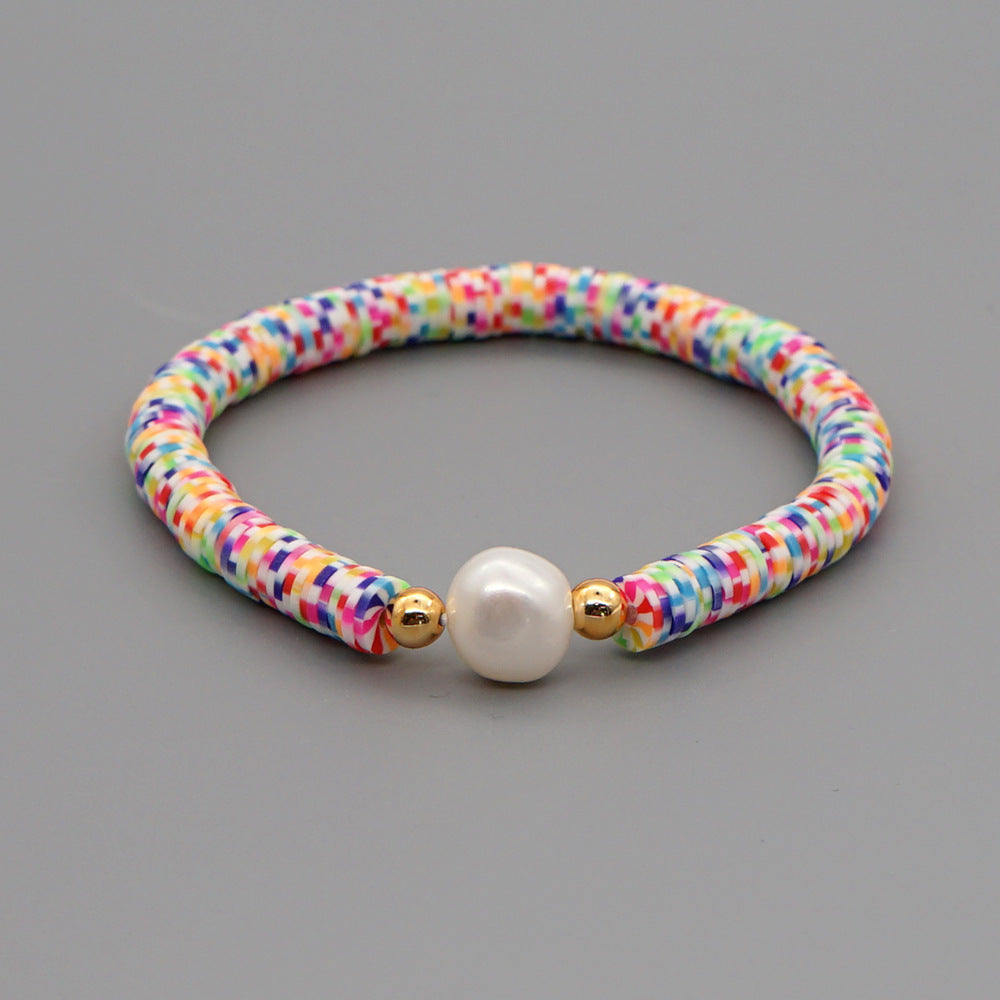 Summer European And American Retro Simple Natural Pearl Bracelet Female Beach Wind Color Soft Clay Clay Handmade Jewelry