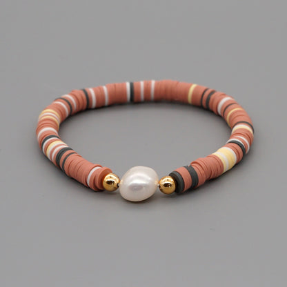 Summer European And American Retro Simple Natural Pearl Bracelet Female Beach Wind Color Soft Clay Clay Handmade Jewelry