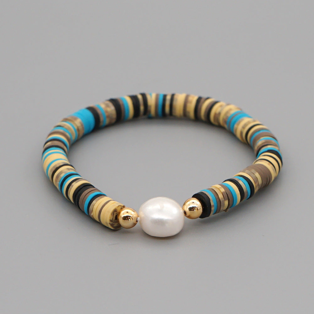 Summer European And American Retro Simple Natural Pearl Bracelet Female Beach Wind Color Soft Clay Clay Handmade Jewelry