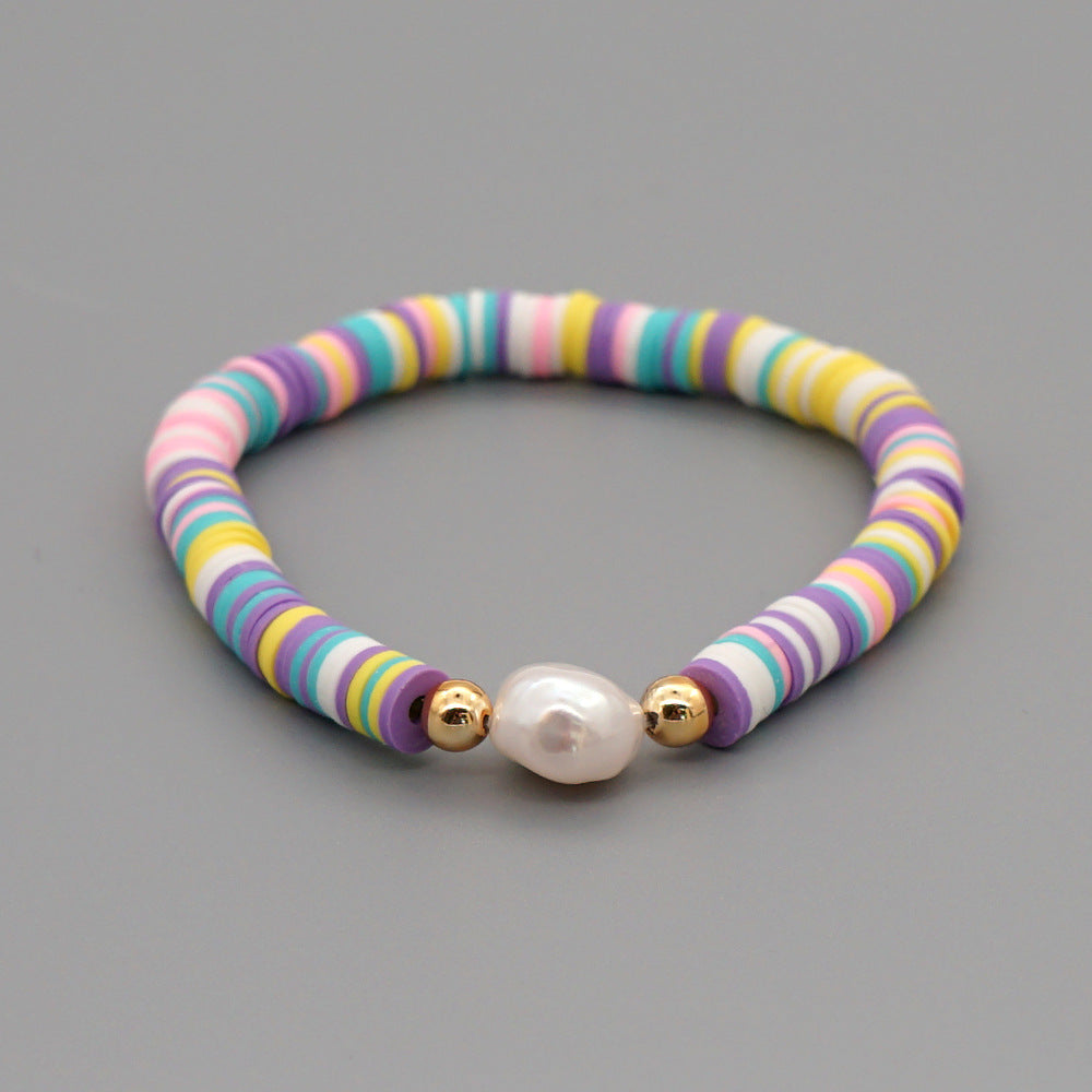 Summer European And American Retro Simple Natural Pearl Bracelet Female Beach Wind Color Soft Clay Clay Handmade Jewelry